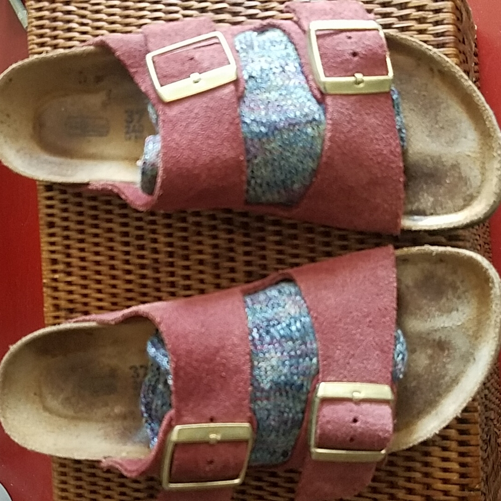 Birkenstock Red and Blue Suede Sandals
